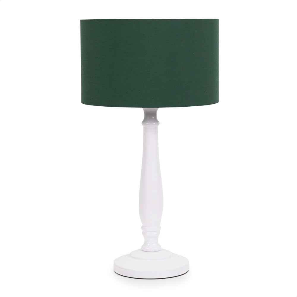 ValueLights | Traditional White Wood Candlestick Table Lamp with Forest Green Fabric Drum Shade for Living Room Bedroom | Table Lamps, Home Décor & Improvement Essential | Included LED Bulb