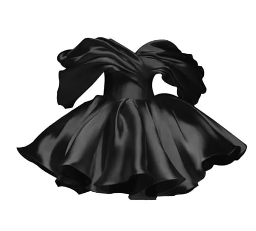 EDFGTNBFF Teens A-line Ruffles Satin Short Party Dress Off Shoulder Short Homecoming Cocktails Dress for Women Black