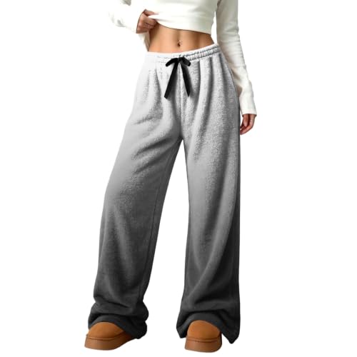 Womens Wide Leg Pants Thermal Gradient Color Flannel Fluffy Casual Trousers - image 6