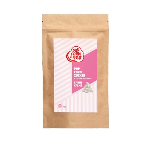 Popcornloop® Palomitas de maíz y algodón de azúcar, azúcar, aroma a crema, 1 kg, perfectamente adecuado para algodón de azúcar y palomitas de maíz para preparar en casa, dulce aroma de azúcar premium
