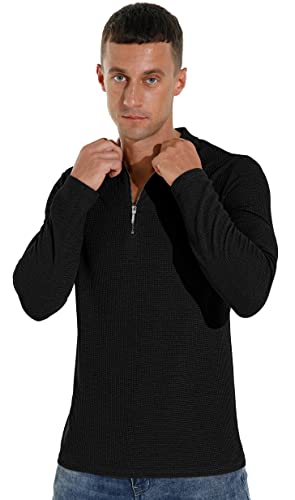 Sailwind Men's Waffle Knit Long Sleeve Casual Quarter Zip Polo Shirts3
