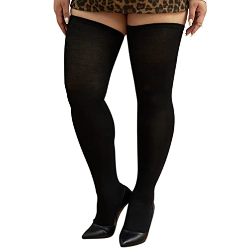 INSKIDS 1 PaareDamen Übergröße Kniestrümpfe Oberschenkelhohe Socken Overknee Lange Stiefel Strümpfe Beinwärmer Schwarz Cover