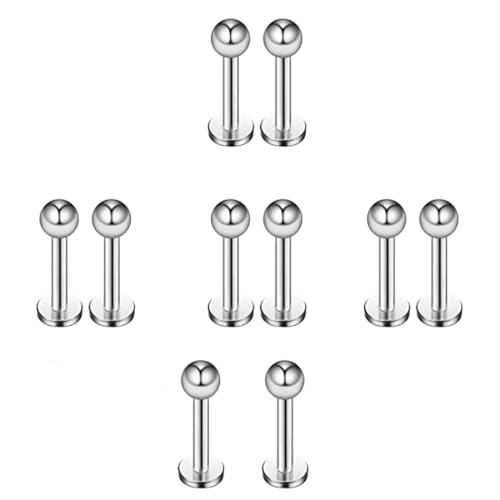 10pcs 1.2mm 316L acero inoxidable labio piercing Tragus Helix cartílago pendiente barbell Stud(plata)