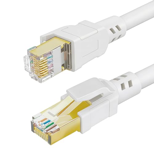 DDMALL CAT 8 Ethernet Cable 1m (2 Pack), High Speed 40Gbps 2000MHz Network LAN Cable with Gold Plated RJ45 Connector for Router, Modem, PC, Gaming (White, 1m 2 Pack)