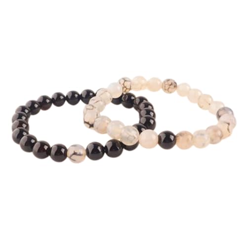 Bracelet extensible pour couple perles onyx et agate 8mm | FIZA_CPL_061