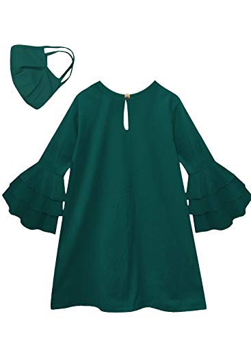 Image of A.T.U.N. (ALL THINGS UBER NICE) Girls Polka Dot Cotton Ruffle Sleeve Knee Length Casual Dress with Mask