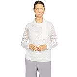 Alfred Dunner Women's Womens Long Sleeve Pointelle Sweater with Scarf Size S Ivory