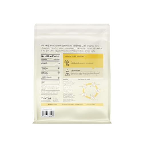 Image of Oath Nutrition Clear Whey Isolate Protein Powder, Frosty Lemonade, 20g Complete Protein per Serving, No Added Sugar, Grass-Fed, 21 Servings
