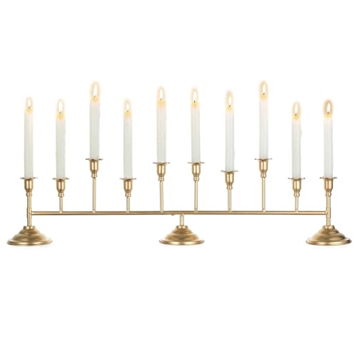 Sziqiqi Candelabros Dorados Portavelas: Candelabro 10 Brazos Centro de Mesa Vintage - Portavelas de Múltiples Brazos Largo 81,5 cm para Mesa de Comedor Repisa de Chimenea Decoraciones Navideñas