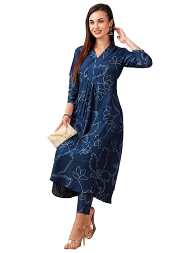 Image of GoSriKi Women's Rayon Blend A-Line Printed Kurta with Pant