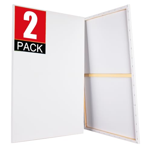 PALFIK Stretched Canvases for Painting 2 Pack 24x36 Canvas Large Canvas for Painting White Painting Canvases for Acrylic Oil Tempera Watercolor or Other Paints (2Pack)