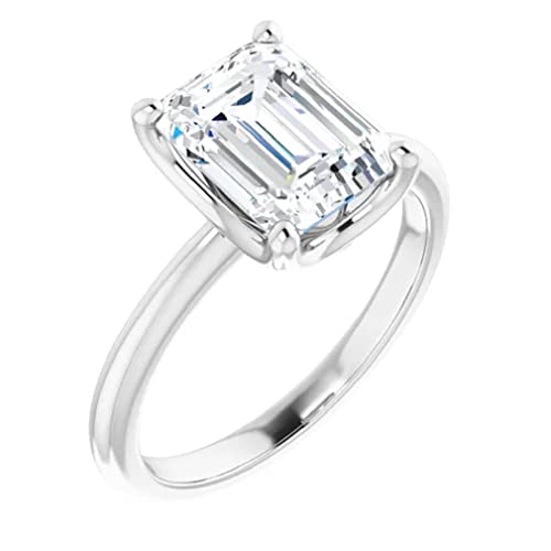 10K Solid White Gold Handmade Engagement Ring 2.0 CT Emerald Cut Moissanite Diamond Solitaire Wedding/Bridal Rings Set for Women/Her Propose Gift3