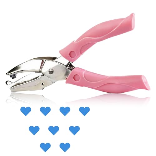Heart Shape Single Hole Punch - 1/4 Inch Star Hole Puncher for Crafts 6.3 Inch Handheld Paper Punch with Soft Grip & Paper Scraps Collector for Scrapbooking Card Making Gift Wrapping (Pink Heart)