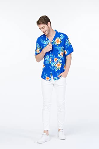 Image of Matchable Family Hawaiian Luau Men Women Girl Boy Clothes in Hibiscus Blue