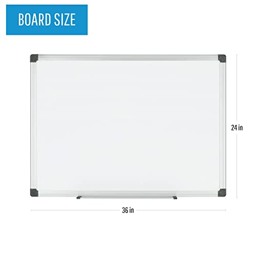 Mastervision Maya Series Magnetic Dry Erase Board, Porcelain Whiteboard, Snap-On Marker Tray, Wall Mounting Kit, 24" X 36", Aluminum Frame,White,Cr0601170Mv #TOP1