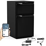80 Liter Kompressor Kühlbox mit Gefrierfach, 12V 24V 230V Auto Kühlschrank mit zwei Türen, Wohnmobil Kühlschrank mit APP-Steuerung, -20 ℃ Elektrische Gefrierbox für Auto,LKW,Camping,Boot,Wohnmobil