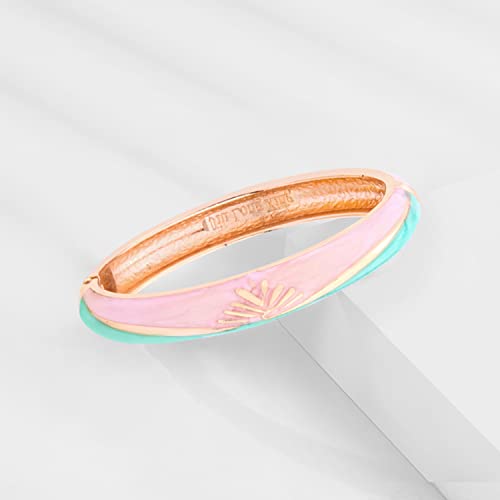 Ujoy Cloisonne Crystal Bracelets Colorful Cloisonne Design Gold Plated Hinge Enamel Bangle Jewelry For Women Girls 88C01 Pink Green #TOP4