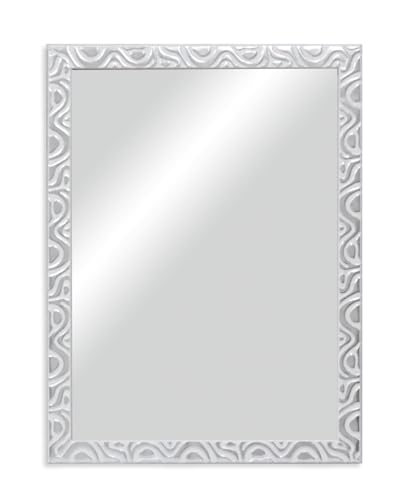 CHELY INTERMARKET MOD144 Espejo Pared Cuerpo Entero Decorativo Estilo Clásico para Salón Dormitorio Elegante Marco Relieve Blanco Plata 50x70 cm Incluye Kit Colgar Fabricado España