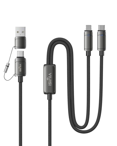 VIYISI 100W Fast Charging Cable 2-in-1 with USB-C & Lighting USB Cable with Detachable Tip USB-C/A for iPhone 17/16/15/14 iPad iPod MacBook Pro/Air Galaxy Power 2 Devices at Once (3.94ft)