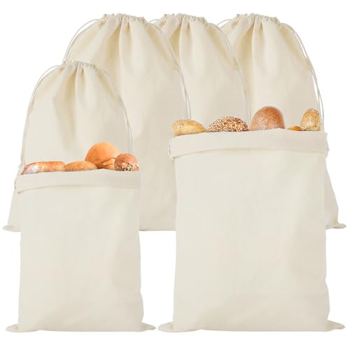 6 Stück Brotbeutel Leinen Baumwolle, 30 x 40 cm Brotbeutel Aufbewahrung Frischhalten, 25 x 30 cm Leinenbeutel für Brot, Wiederverwendbare Brotsack Zum Frischhalten Brottasche mit Kordelzug