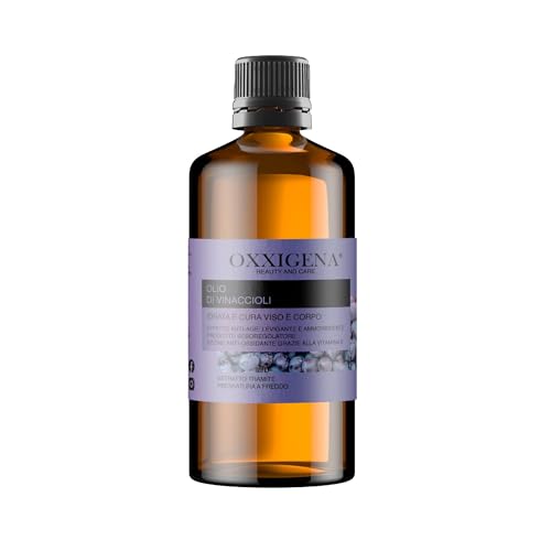 Oxxigena - Aceite de Semilla de Uva 100% Puro, Envase de 500 ml, Aceite de Acción Antioxidante, Ideal sobre la Piel para un Efecto Reafirmante, Tonificante y Antienvejecimiento