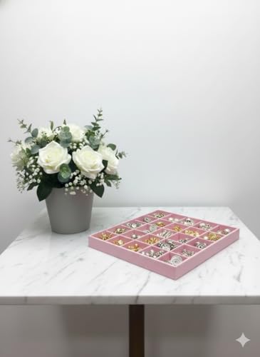 Image of Velvet Jewellery Drawer Organizer Stackable Tray (Pink, 24 Grid)