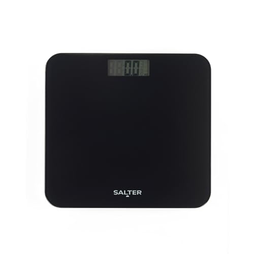 Salter Digital Bathroom Scale Battery Free Body Weight Scale Toughened Glass Platform Step on to Power 180kg Max Capacity No Batteries Required Easy to Read LCD Display Black