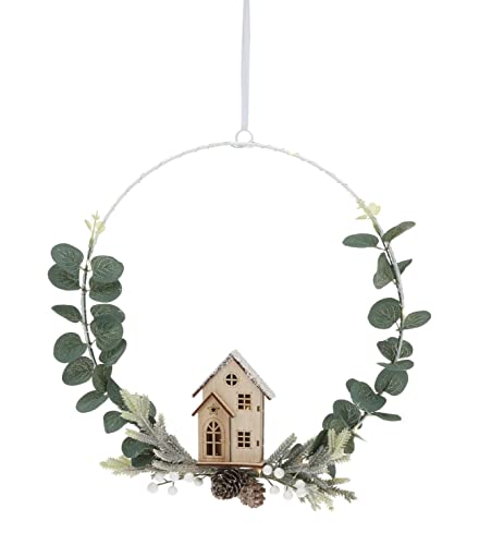 ZauberDeko Weiß Metallring mit LED Türkranz Eukalyptus Haus Zapfen...