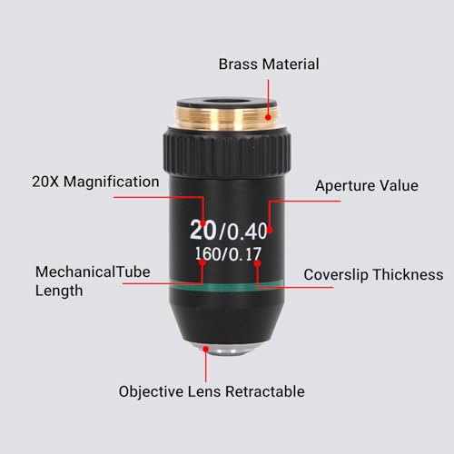 Achromatisches Objektiv Achromatisches Mikroskopobjektiv aus Messing Verchromtes 20X-Mikroskop-Objektivobjektiv-Schnittstelle 20,2 Mm