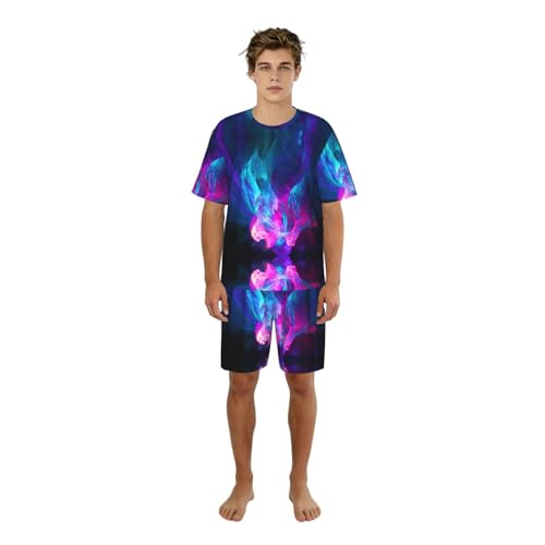 Pyjama homme feu bleu et rouge ensemble de nuit élégant confortable
