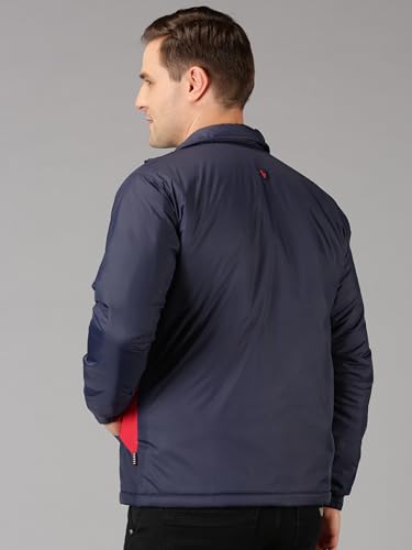 Image of VROJASS Men VROJASS Jackets for Men Stylish Puffer Winter Jacket For Men Standard Length Jacket Man Full Sleeves Bomber Jackets for Man Navy With Red Solid Jacket