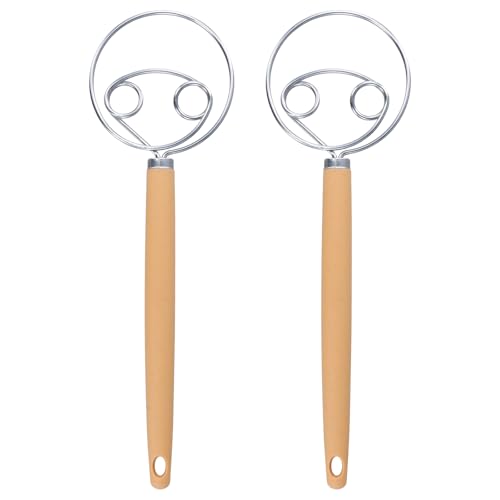 2 Piezas Batidor de Masa Danés, Varillas Cocina de Acero Inoxidable, Batidora Manual con Mango, Accesorios de Cocina para Pan, Masa, Galletas y Pizza