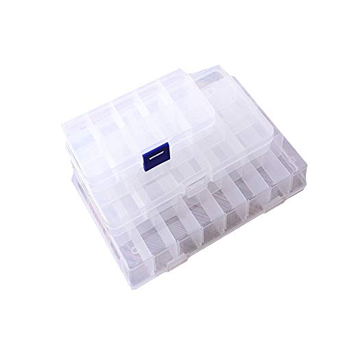 DXIA Plastik Aufbewahrungsbox Schmuckkasten, Einstellbar Fächer Plastik Sortierbox für die Schmuck, Perlen und andere Mini Waren Sortierkästen, 3 Stück in 3 Größen, 10/15/24 Fächern Cover