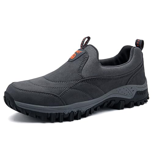 Men's Suede Orthopedic Hiking Shoes with Arch Support Comfort Breathable Low-top Non-Slip Platform Slip-On Loafers for Outdoors Lightweight Walking Sneakers