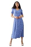 Diseño: manchado. Dorothy Perkins Vestido midi de manga corta con cuello en V para mujer (10 de EE. UU.) (azul), Azul, 10 US