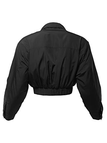 Women's Cropped Front Two Pocket Snap Quilted Padding Bomber Jacket3