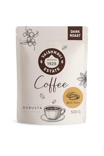 Image of Vaishnavi Estate's Original 100% Pure Dark Roast Robusta Coffee | Fine Grind | Dark Roast | Freshly Roasted & Ground | Single Origin | Freshly Roasted | Whole Bean (500g, Pack Of 1)