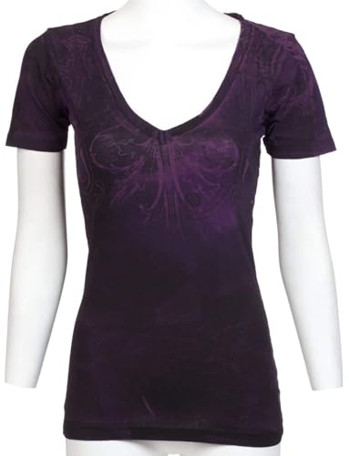 Archaic by Affliction Women's Short Sleeve V-Neck T-Shirt Revive (Purple)4