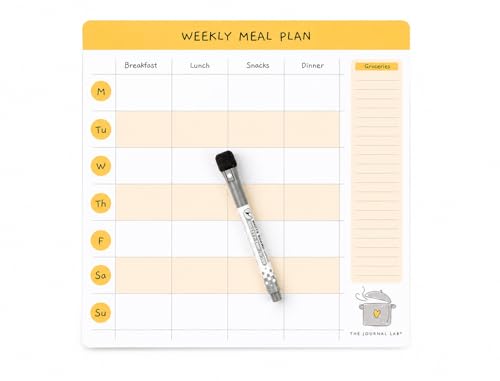Image of The Journal Lab Magnetic Weekly Meal Planner | White Board Magnetic Sheet for Fridge (30cmx30cm) with Dry Erase Pen & Microfiber Cloth