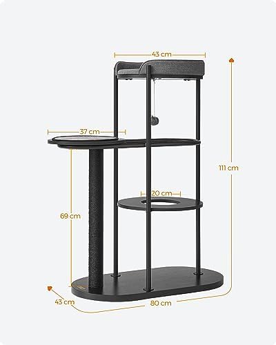 Feandrea Drapak dla kotów, nowoczesne drzewko dla kotów, metalowe rurki, z poduszką i platformą, pień sizalowy, piłka do zabawy dla kotów, 80 x 43 x 111 cm, dla małych, dużych, starych kotów,