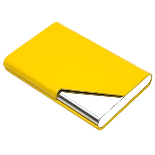 Image of Padike Business Card Holder, Upgraded Leather Business Card Case Pocket Card Holders for Men or Women, Metal Slim Name Card Holder RFID Blocking Business Card Carrier with Magnetic Closure (Y-YE)