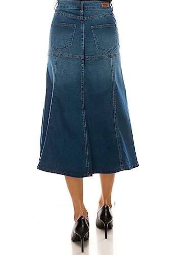 Fashion2Love Women's Juniors/Plus Size Stretch Denim Calf-Length Flared Skirt3