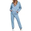 Survêtement Femme Ensemble de Veste à Capuche Manches Longues et Pantalon Jogging 2 Pièces Survêtement Couleur Unie pour Fitness Jogging Ensemble de Sport Automne Hiver Yoga Sportswear (01 Blue, M)