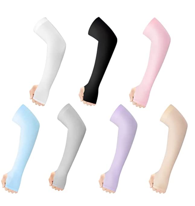 7 Pairs UV Protection Cooling Arm Sleeves for Women Men Sunblock Protective Long Arm Cover Warmer, One Size