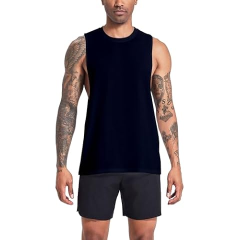 InleaderAesthetics Men's Workout Tank Top Sleeveless Gym Muscle Tee Cut Open Sides Bodybuilding Fitness Shirt - Black-L Cover