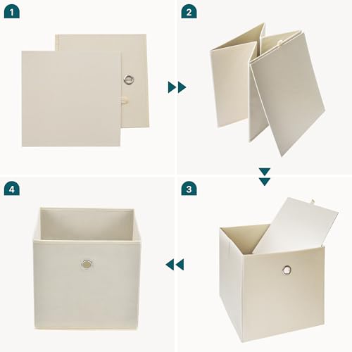 [en.casa] Set de 10 x Caja de almacenamiento plegable 28x30x30cm Juego de 10 Cajas Almacenaje Organizadoras con Asa Contenedores para Ropa o Juguetes Beige - imagen 7