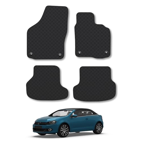 VW Golf (2009-2013) [Cabriolet] Rubber Car Mats Accessories Tailored Fit Compatible Accessory Waterproof Protection Non-Slip Floor Mats Full Coverage Durable Front Rear Set Coverage with Clips