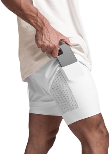 Shorts heren 2-in-1 trainingsshorts zomer korte broek sneldrogende hardloopshort sportbroek met zakken compressieshort (3XL