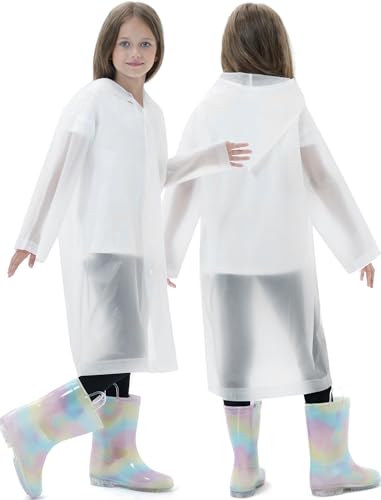 Image of 2 Pack Reusable Waterproof Raincoat EVA Emergency Rain Ponchos One Size Rain Jacket for Children, Boys and Girls