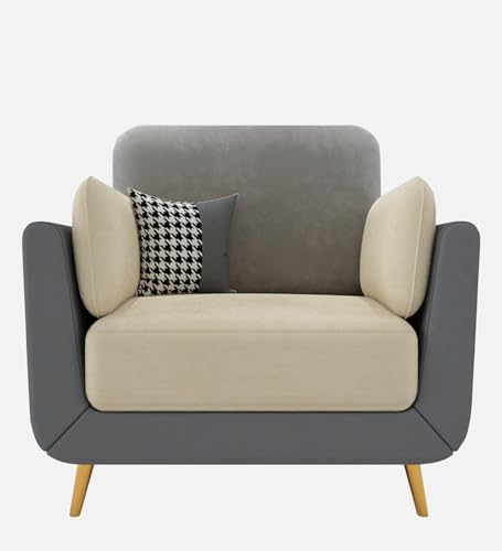 Image of Sixpine Luxury Dual Color Upholstery Sofa in Premium Velvet | Solid Wood Structure | Sturdy Golden Legs | High Density Foam | Extra Comfort for Modern Living Room (Grey & Beige, 1 Seater)
